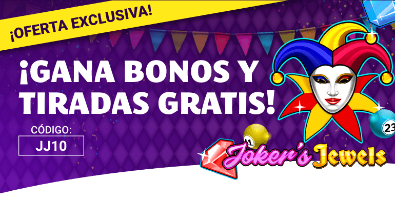 100% Extra y 20 Tiradas Gratis en Joker Jewels