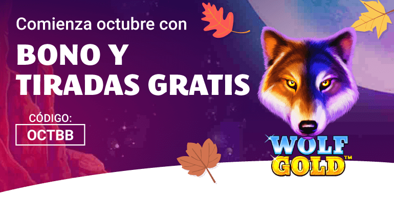 100% Extra y 20 Tiradas Gratis en Wolf Gold
